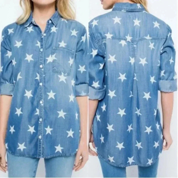 Sneakpeek Chambray Star Button Down Shirt - Picture 1 of 7